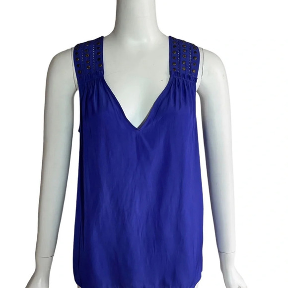Ramy Brook Women Electric Blue Satin V-neck Sleeveless Blouse Top Size S/P - Picture 2 of 10